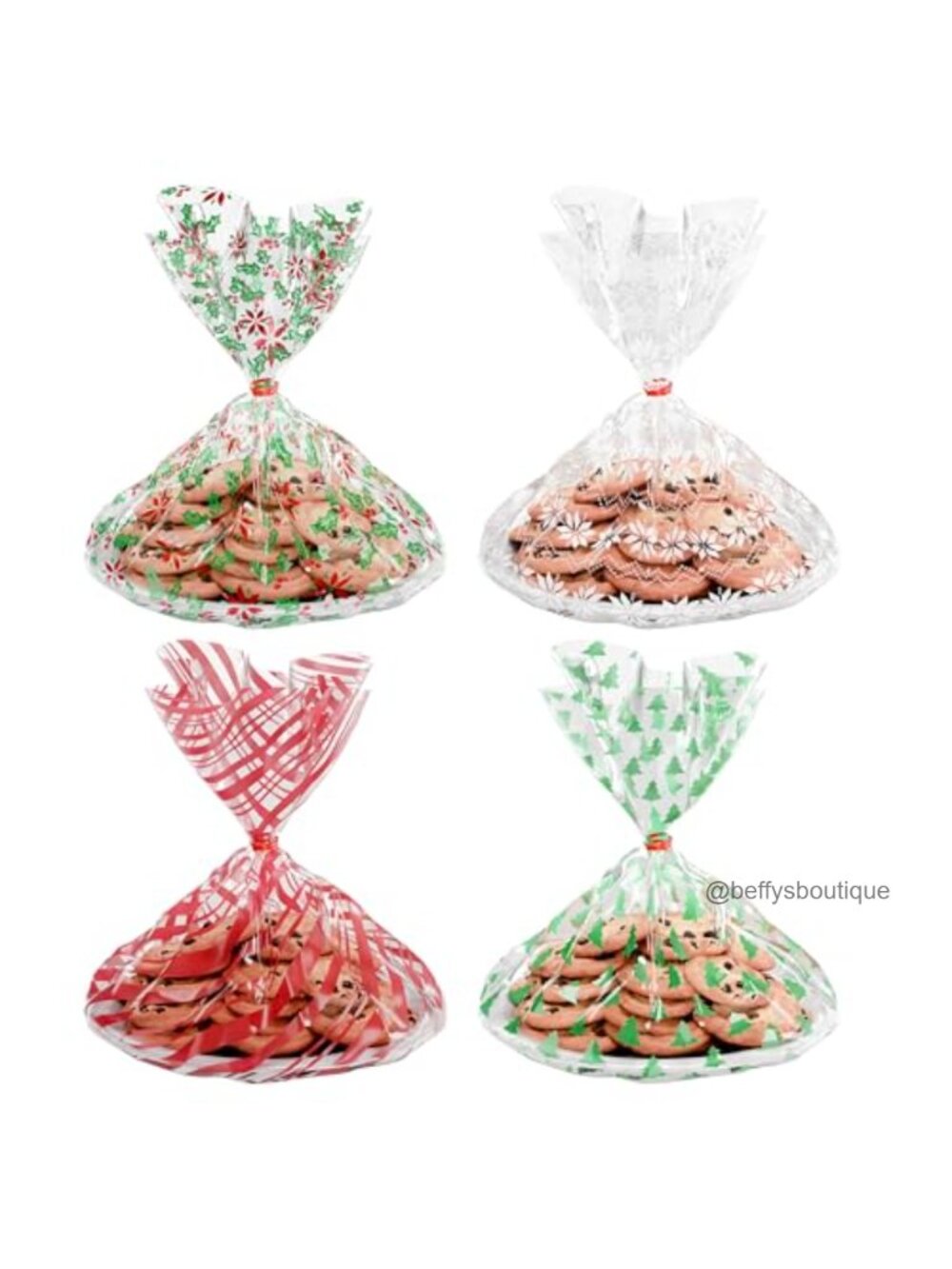 Christmas Cellophane Cookie Tray Bags Twist Ties Holiday Gift Wrap 12 Ct